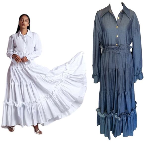 NWT Neithan Herbert Gardenia Maxi Dress in Denim Blue Size M/L - Picture 1 of 11